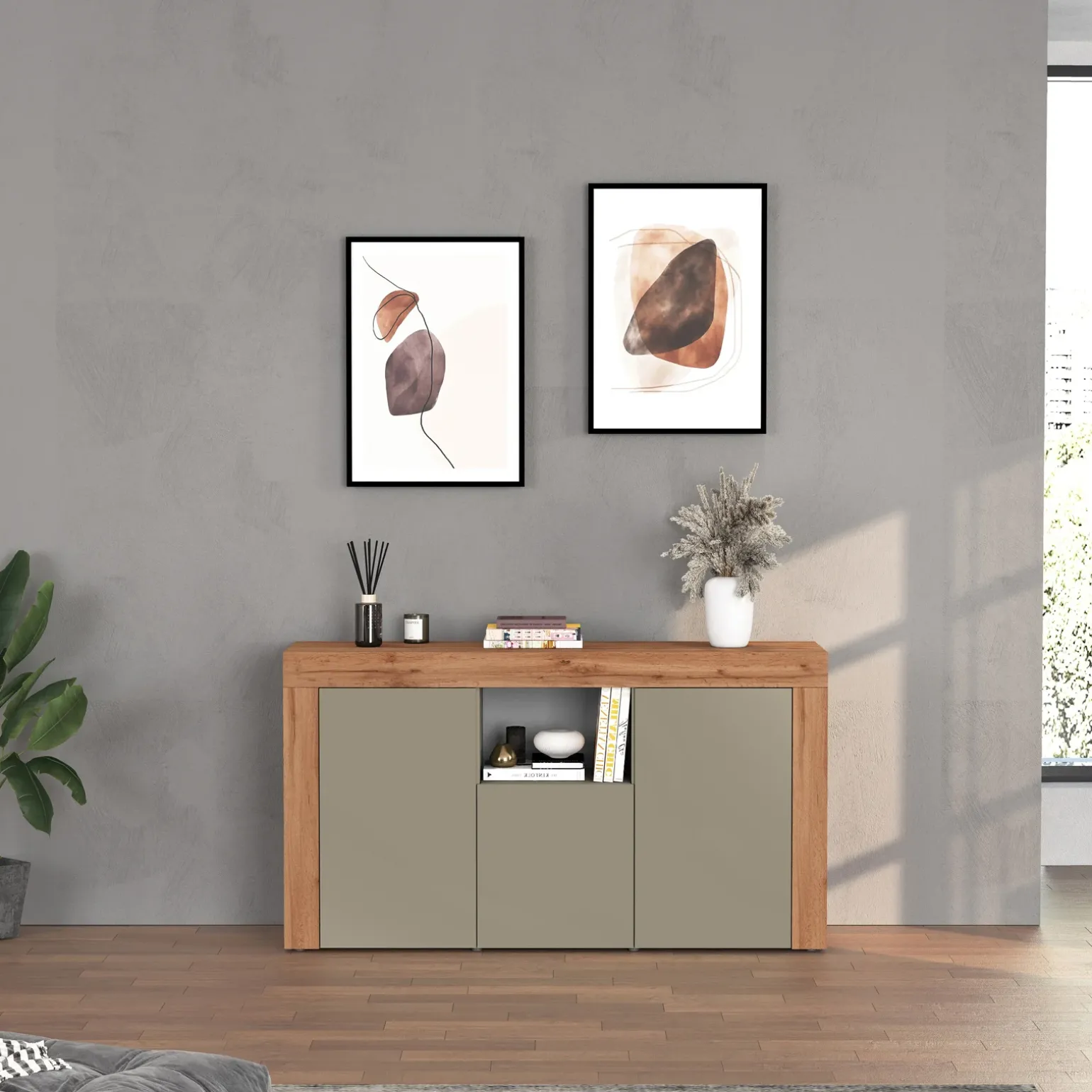Madia moderna 155x85h cm tortora rovere Block