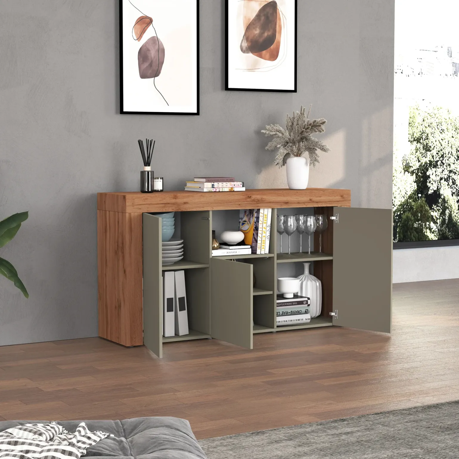 Madia moderna 155x85h cm tortora rovere Block
