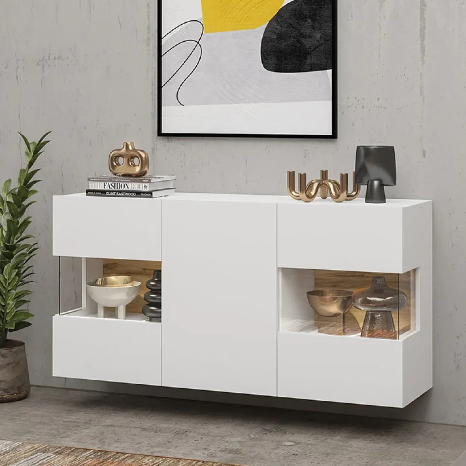Madia sospesa 120x62h cm moderna bianco rovere Fusion