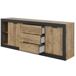 Madia 220x 85h cm 2 ante 3 cassetti rovere rustico nero Ilyssa