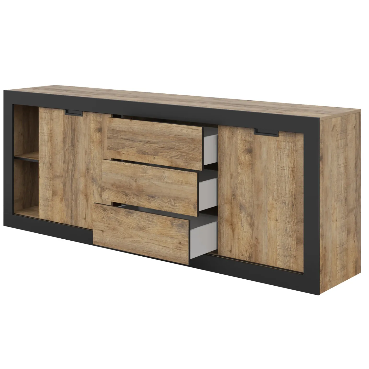 Madia 220x 85h cm 2 ante 3 cassetti rovere rustico nero Ilyssa