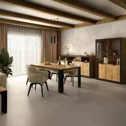 Madia 220x110 h cm 2 ante 3 cassetti 6 vani a giorno rovere rustico nero Ilyssa