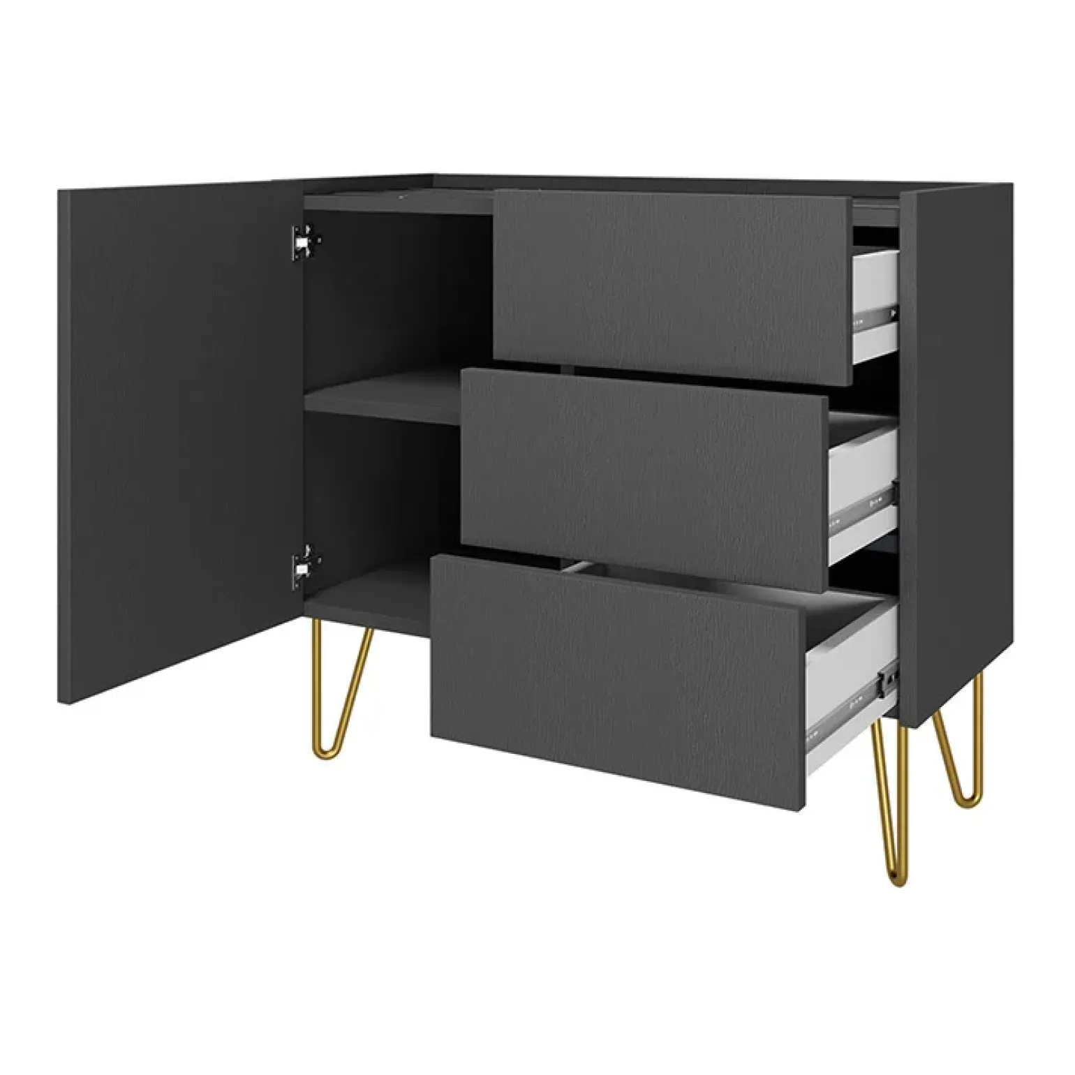 Madia 97x83h cm 1 anta 3 cassetti moderna grafite marmo nero Visby