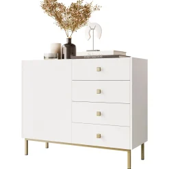 Madia 100x85h cm 1 anta 4 cassetti moderna bianco opaco Giuggiola