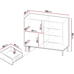 Madia 100x85h cm 1 anta 4 cassetti moderna bianco opaco Giuggiola