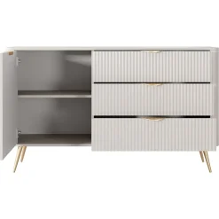 Madia 138x81h cm 1 anta 3 cassetti beige cannettato Ramis