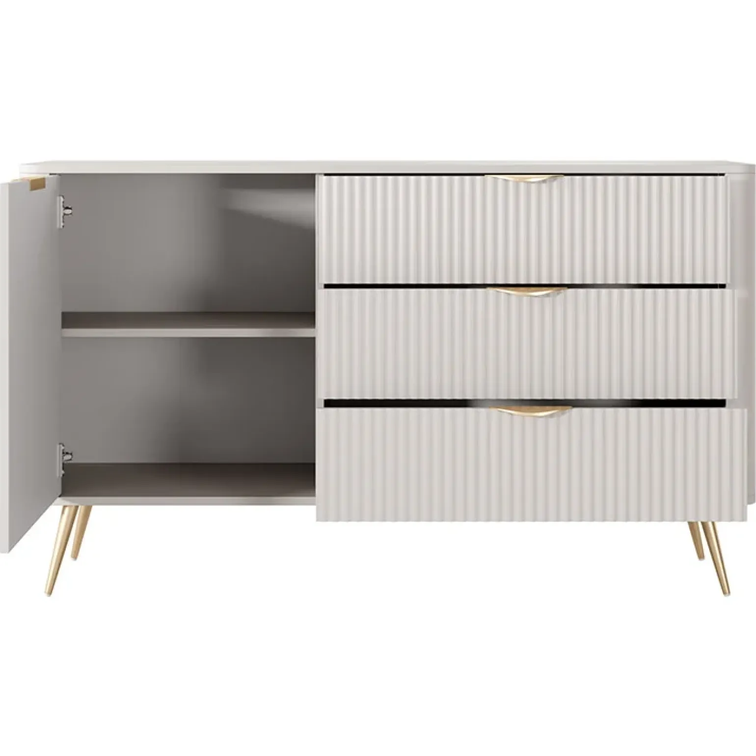 Madia 138x81h cm 1 anta 3 cassetti beige cannettato Ramis