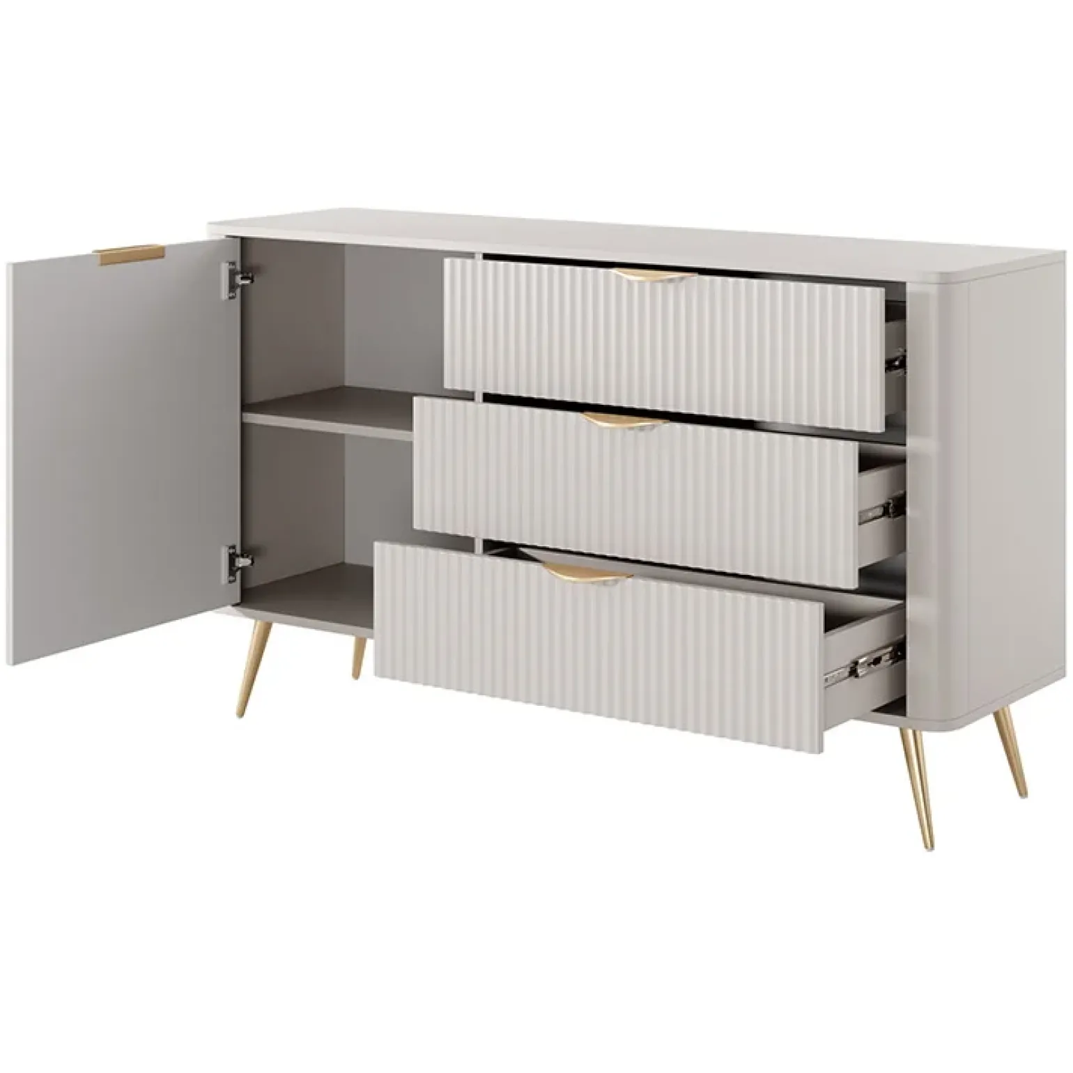 Madia 138x81h cm 1 anta 3 cassetti beige cannettato Ramis
