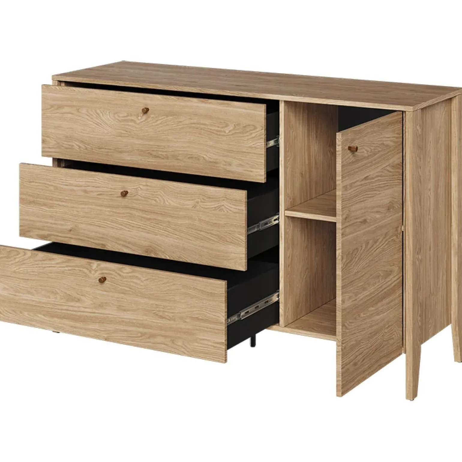 Madia 136x91h cm 1 anta 3 cassetti moderna rovere Noor