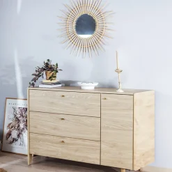 Madia 136x91h cm 1 anta 3 cassetti moderna rovere Noor