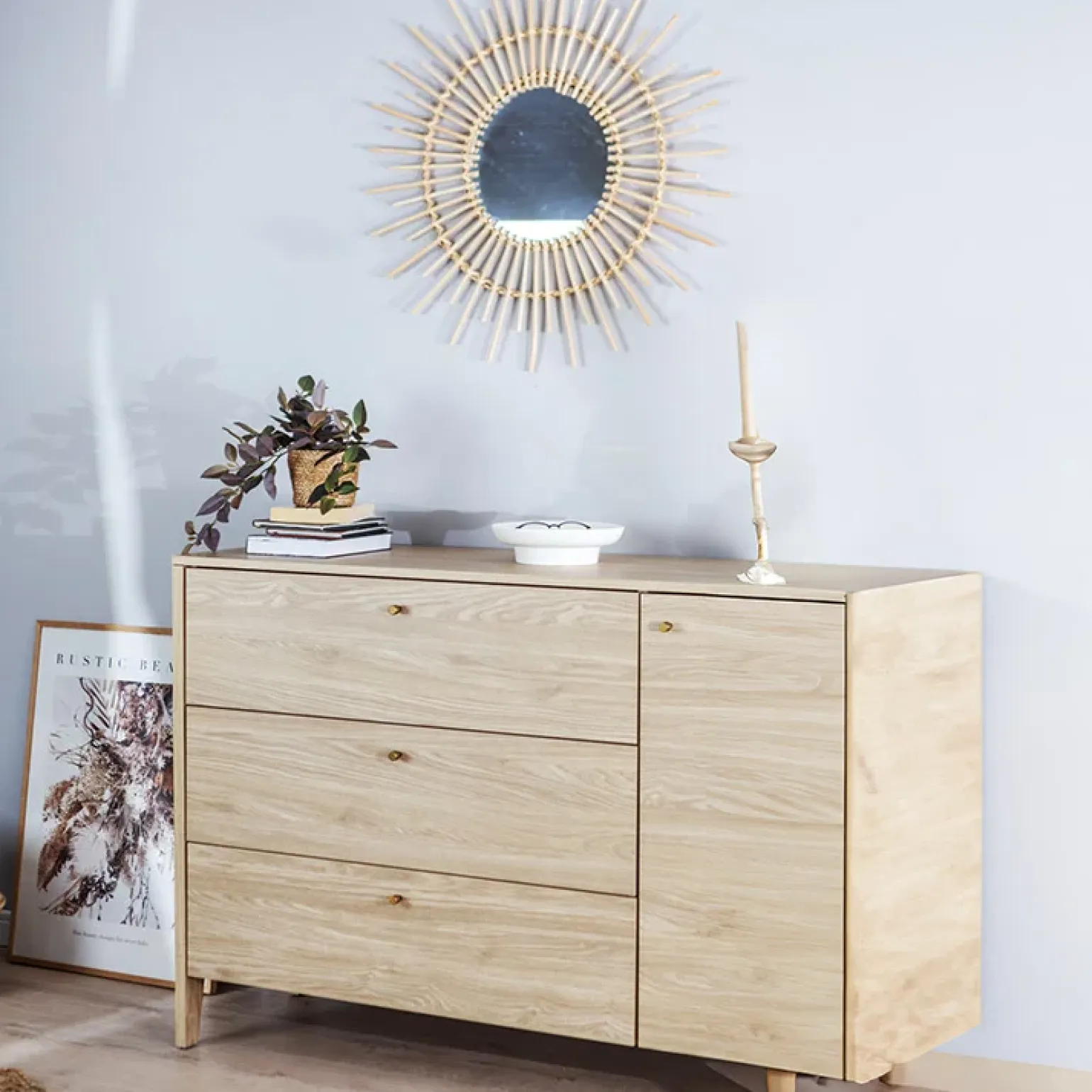 Madia 136x91h cm 1 anta 3 cassetti moderna rovere Noor