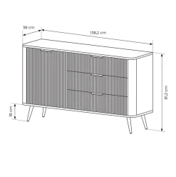 Madia 138x81h cm 1 anta 3 cassetti nero opaco cannettato Ramis