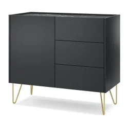Madia 97x83h cm 1 anta 3 cassetti moderna nero effetto marmo Sirena