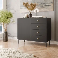 Madia 100x85h cm 1 anta 4 cassetti moderna nero opaco Giuggiola