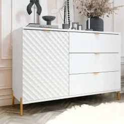 Madia 125x85h cm 1 anta 3 cassetti con frontali decorati bianco Amsterdam
