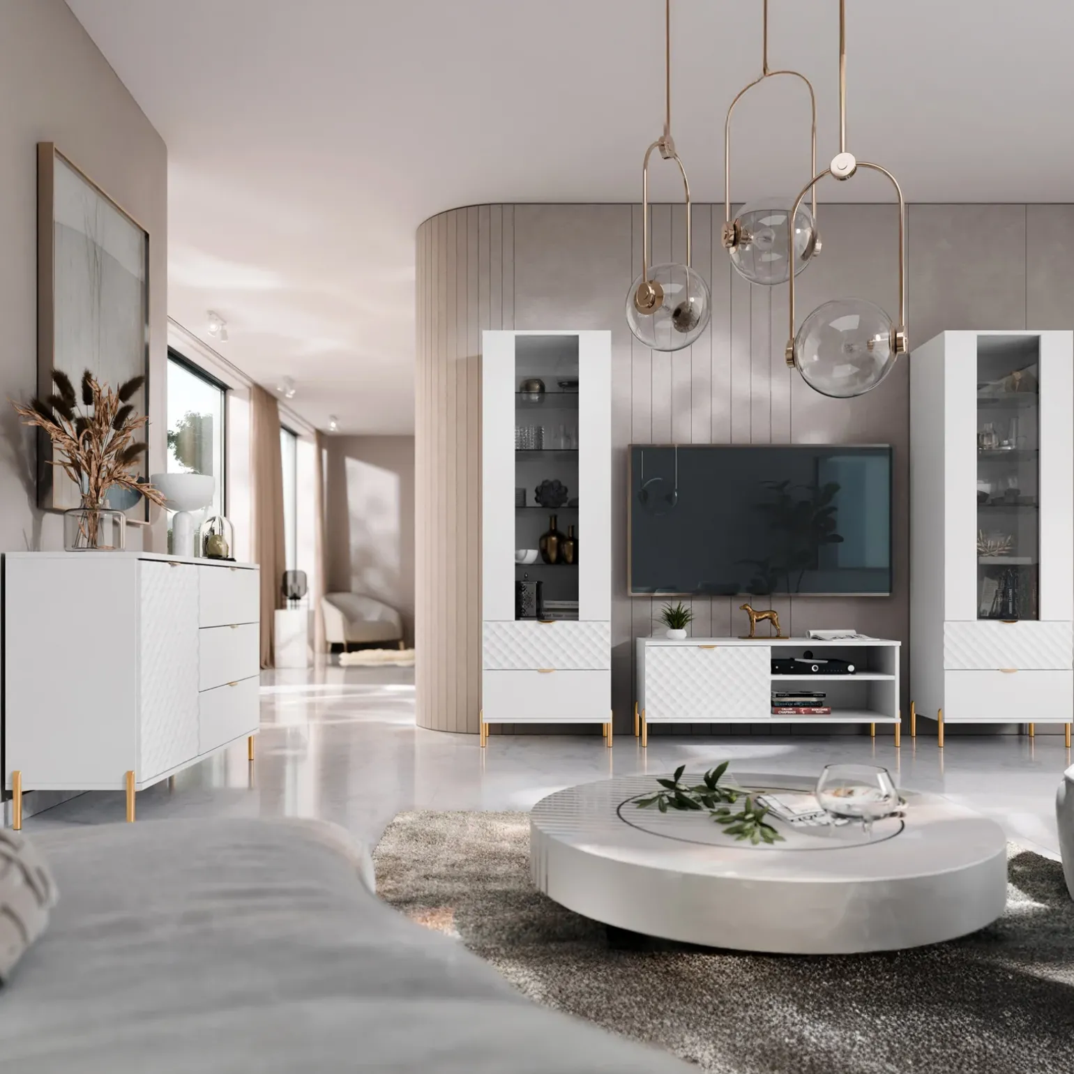 Madia 125x85h cm 1 anta 3 cassetti con frontali decorati bianco Amsterdam