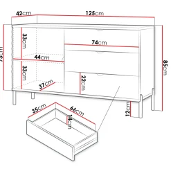 Madia 125x85h cm 1 anta 3 cassetti con frontali decorati bianco Amsterdam