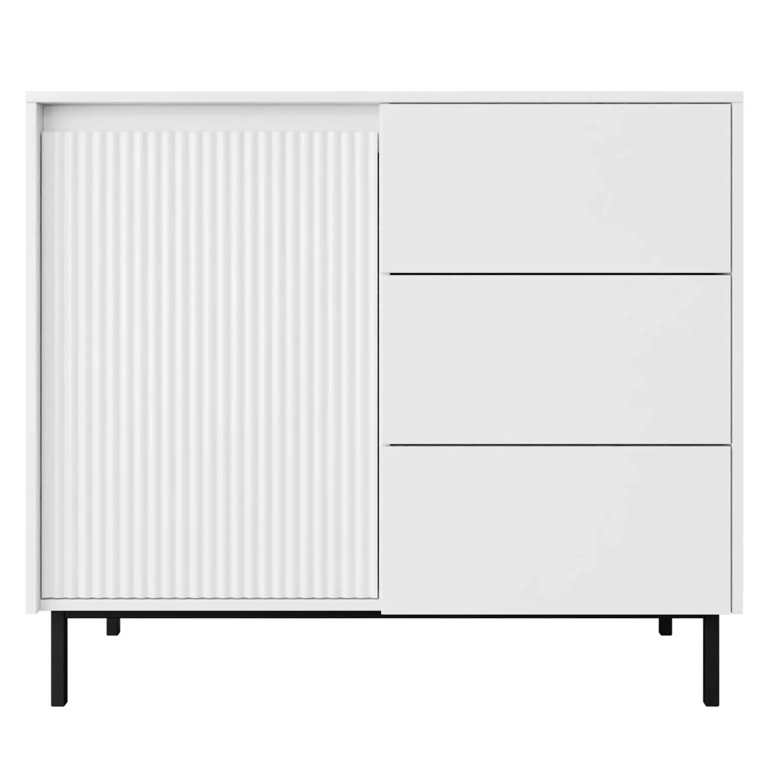 Madia 103x90h cm 1 anta 3 cassetti design cannettato bianco Strike