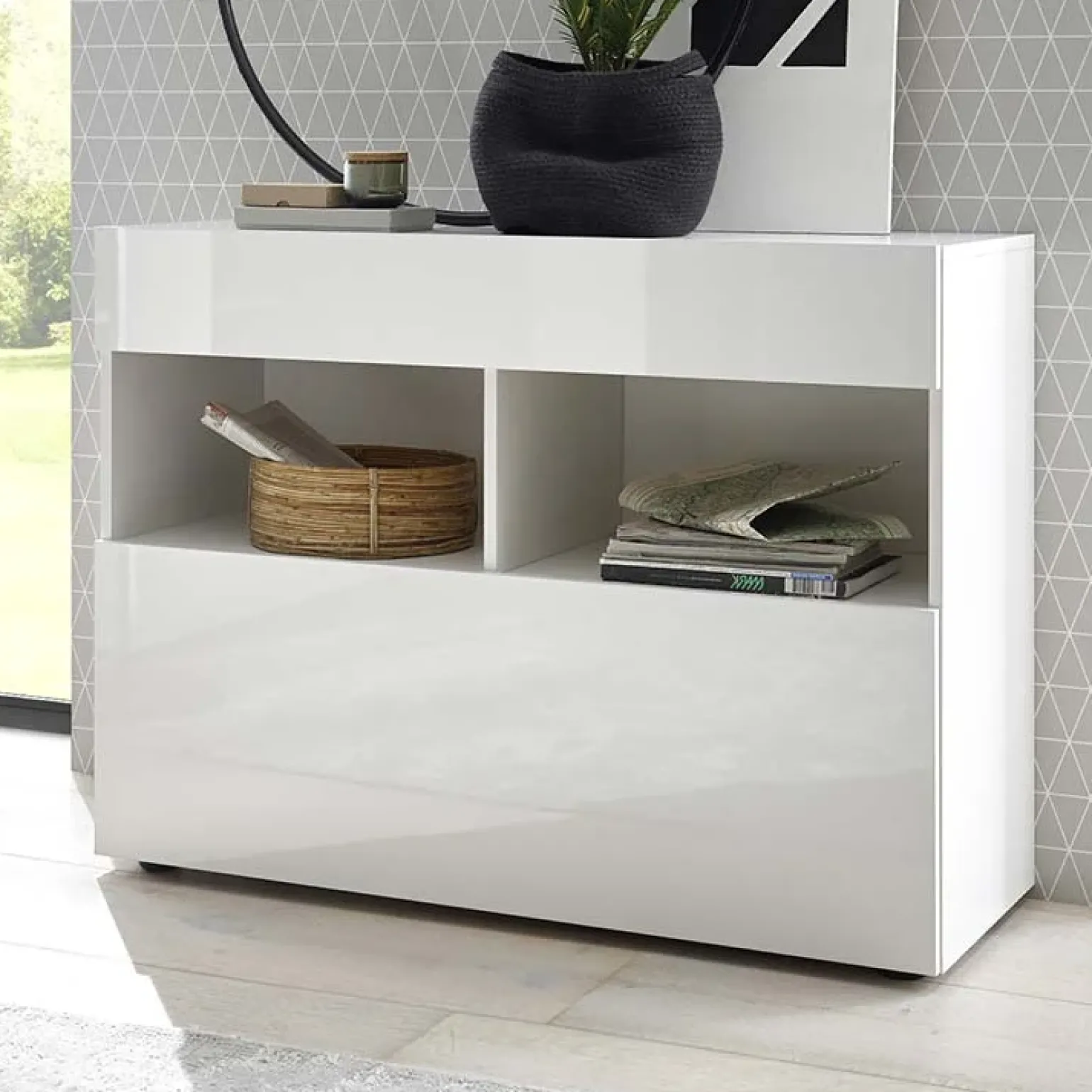 Madia 111x82h cm 1 anta a ribalta 1 cassetto bianco opaco e lucido Steppi