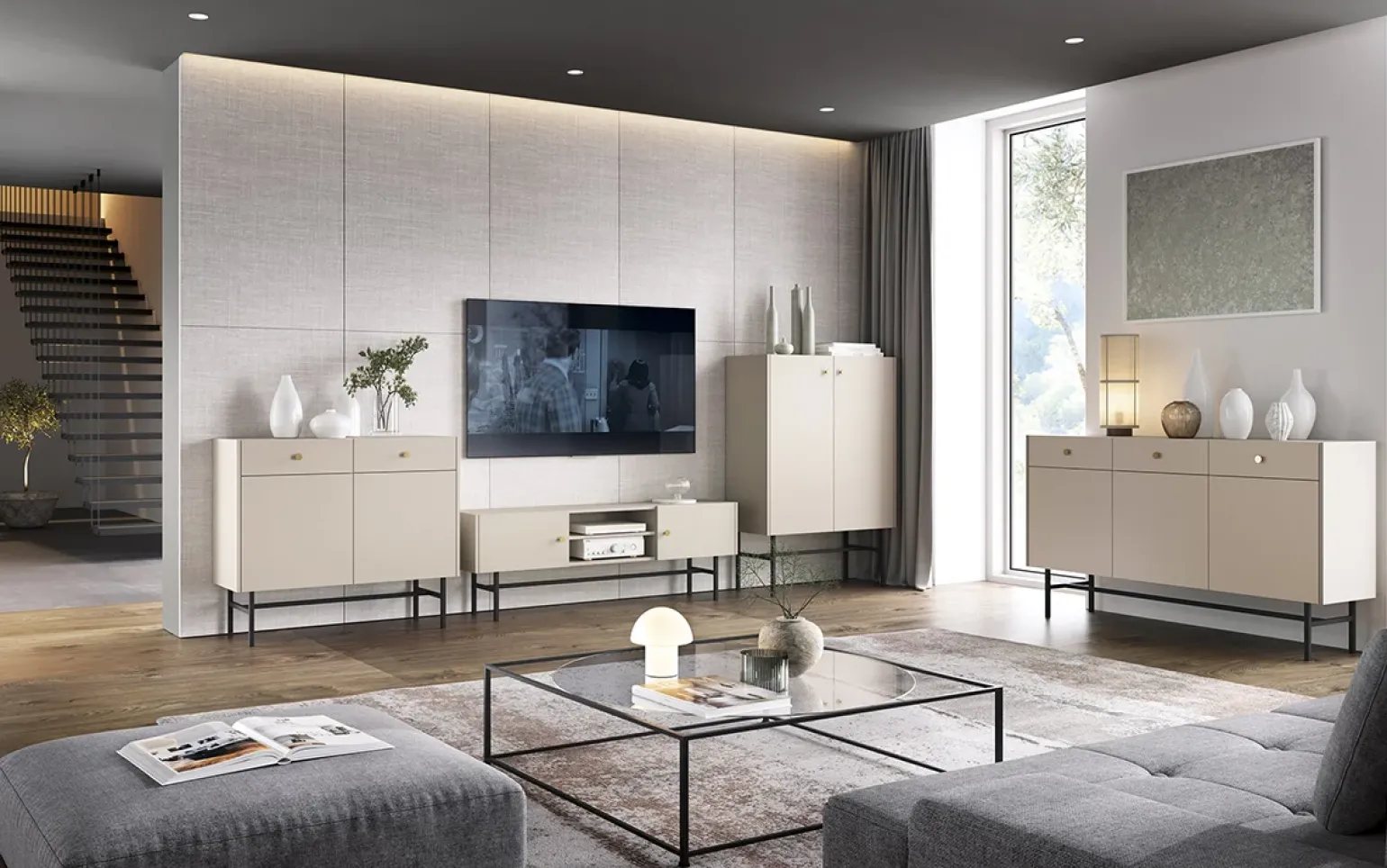 Madia 105x90h cm 2 ante 2 cassetti moderna beige Eterna