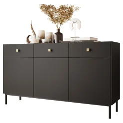 Madia 155x85h cm 3 ante 3 cassetti nero opaco Giuggiola
