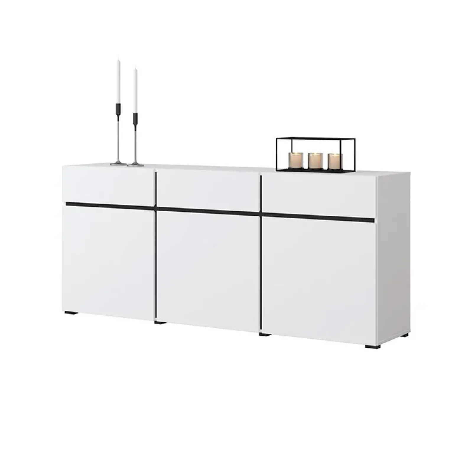 Madia 180x78h cm 3 ante 3 cassetti moderna bianco opaco nero Lolla