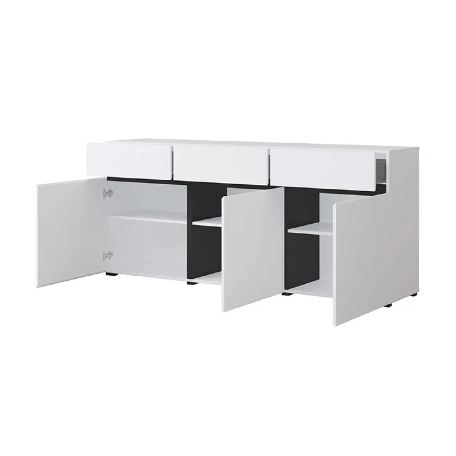 Madia 180x78h cm 3 ante 3 cassetti moderna bianco opaco nero Lolla