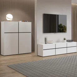 Madia 180x78h cm 3 ante 3 cassetti moderna bianco opaco nero Lolla