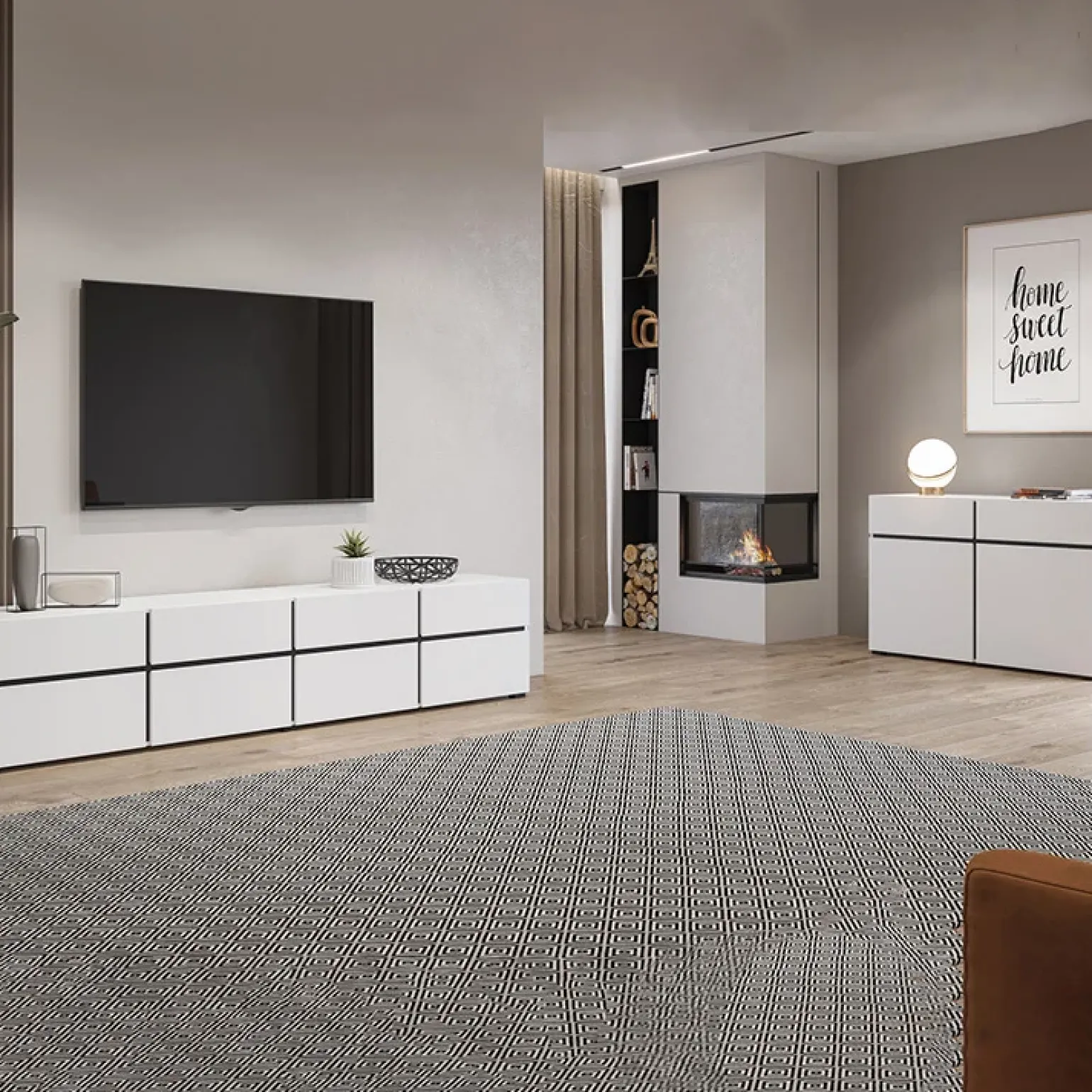 Madia 180x78h cm 3 ante 3 cassetti moderna bianco opaco nero Lolla