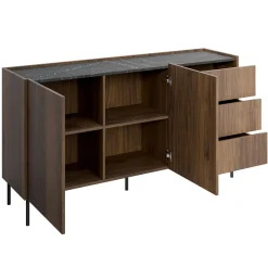 Madia 160x78h cm 2 ante 3 cassetti piano effetto marmo nero noce Caliva