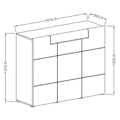 Madia 147x132h cm 3 ante 1 cassetto soggiorno bianco lucido rovere Tahiti