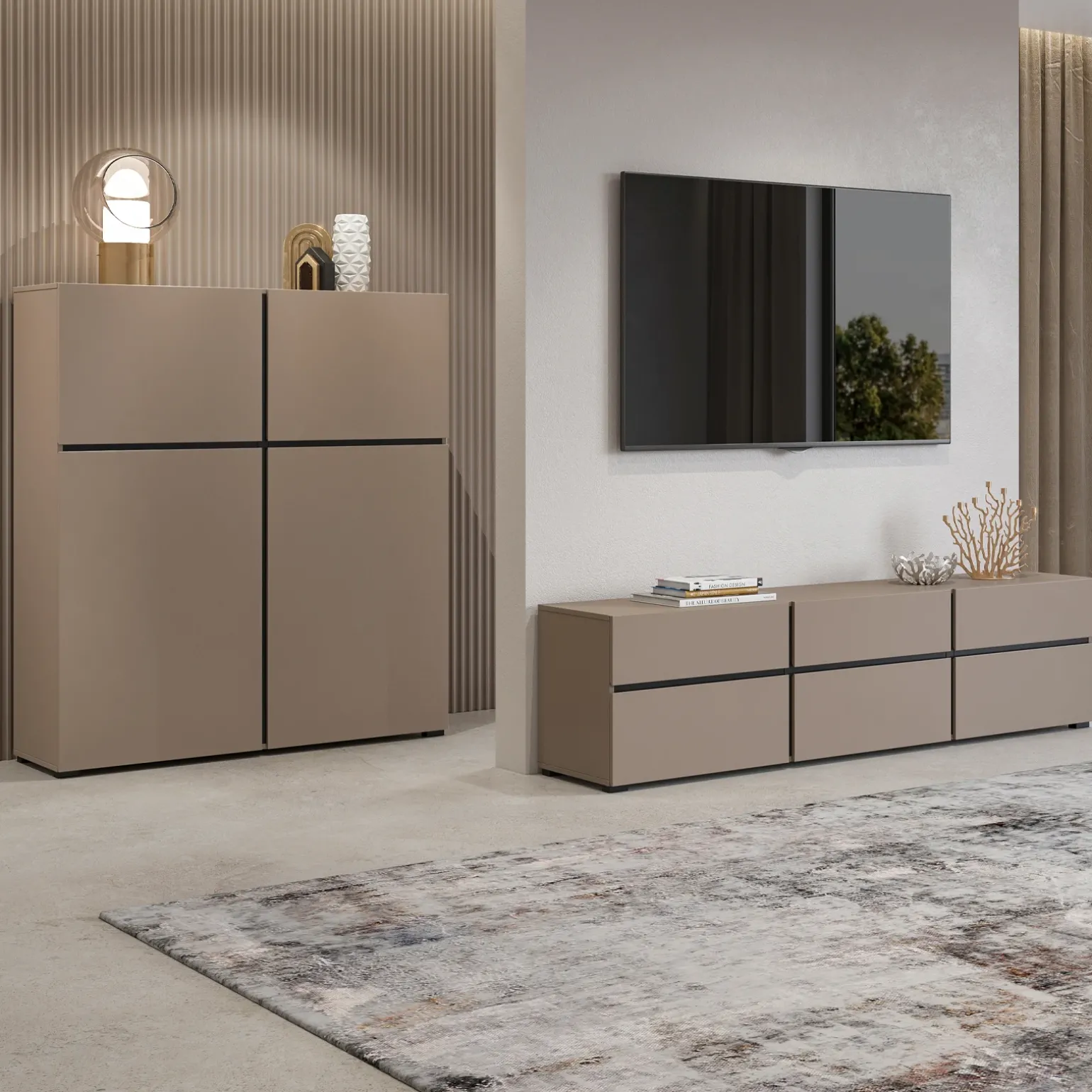 Madia 225x78h cm 4 ante 4 cassetti moderna tortora nero Lolla