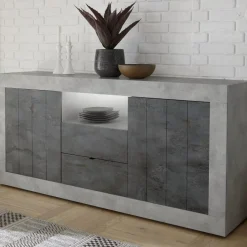 Madia 184x86h cm 2 ante 2 cassetti moderna cemento ossido Florena