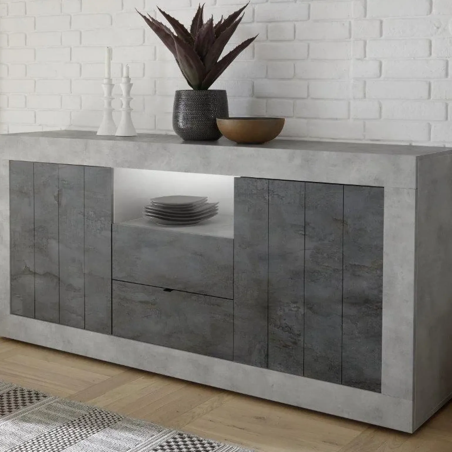 Madia 184x86h cm 2 ante 2 cassetti moderna cemento ossido Florena