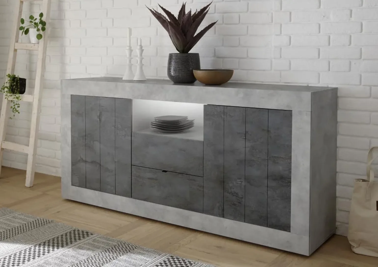 Madia 184x86h cm 2 ante 2 cassetti moderna cemento ossido Florena