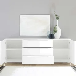 Madia 205x84h cm 2 ante 3 cassetti moderna bianco lucido Tosca