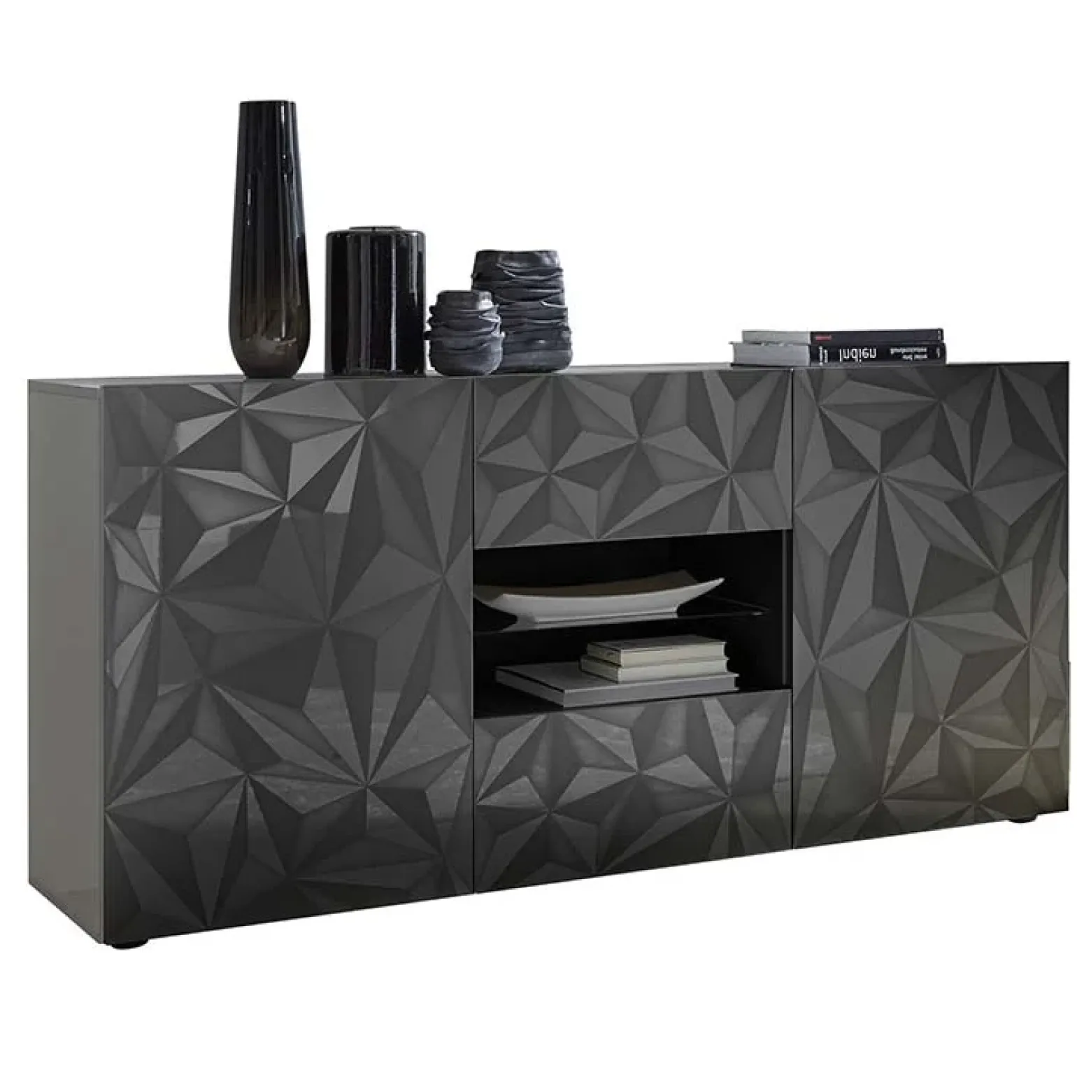 Madia 181x84h cm 2 ante 2 cassetti grigio lucido con serigrafia Marvis