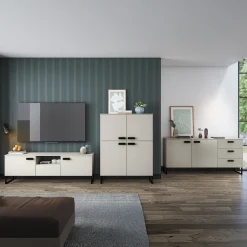Madia 184x87h cm 2 ante 3 cassetti moderna beige cashmere nero Casmira