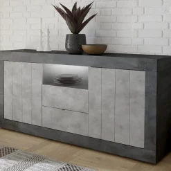 Madia 184x86h cm 2 ante 2 cassetti moderna ossido cemento Florena