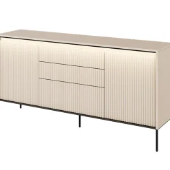 Madia 166x83h cm 2 ante 3 cassetti con led cannettato beige nero Camelia