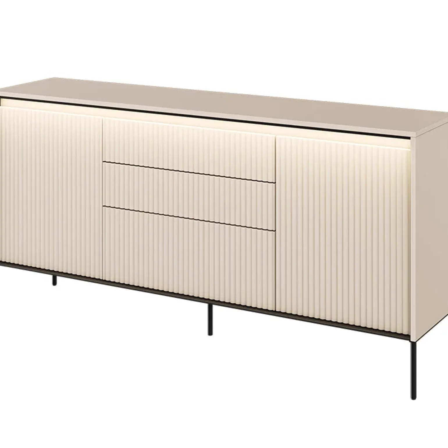 Madia 166x83h cm 2 ante 3 cassetti con led cannettato beige nero Camelia