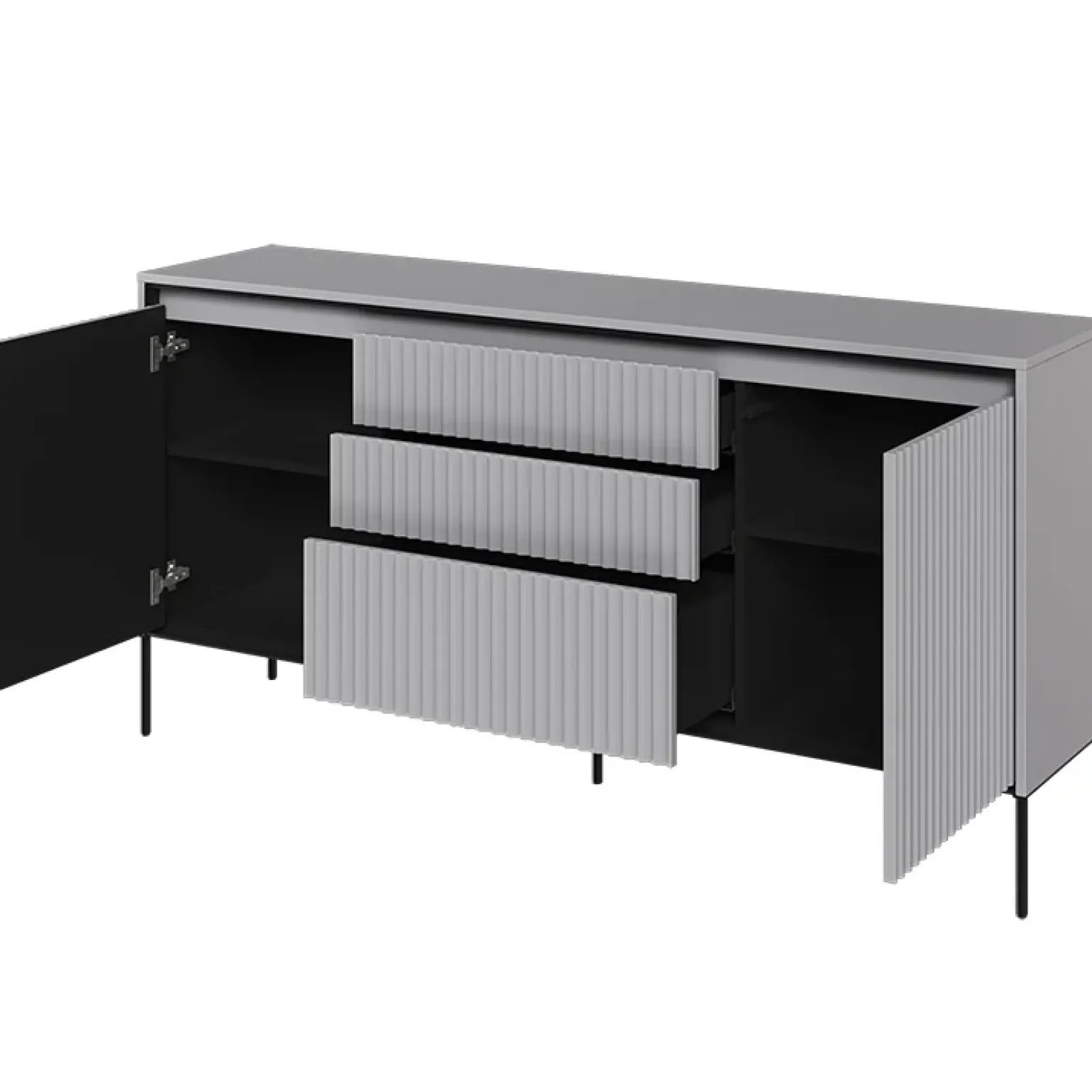 Madia 166x83h cm 2 ante 3 cassetti con led cannettato grigio nero Camelia