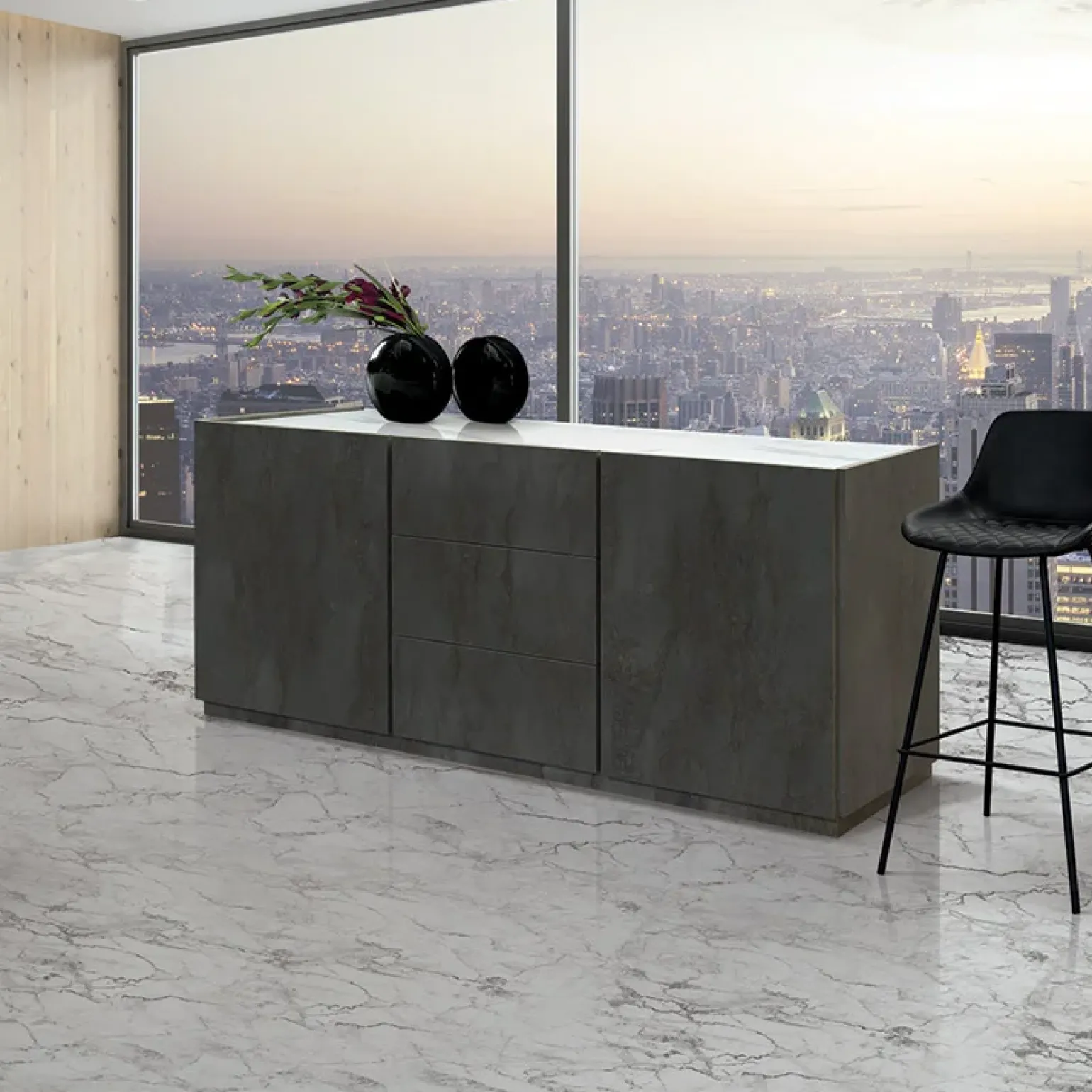 Madia 200x79h cm 2 ante 3 cassetti ossido bianco Blitz
