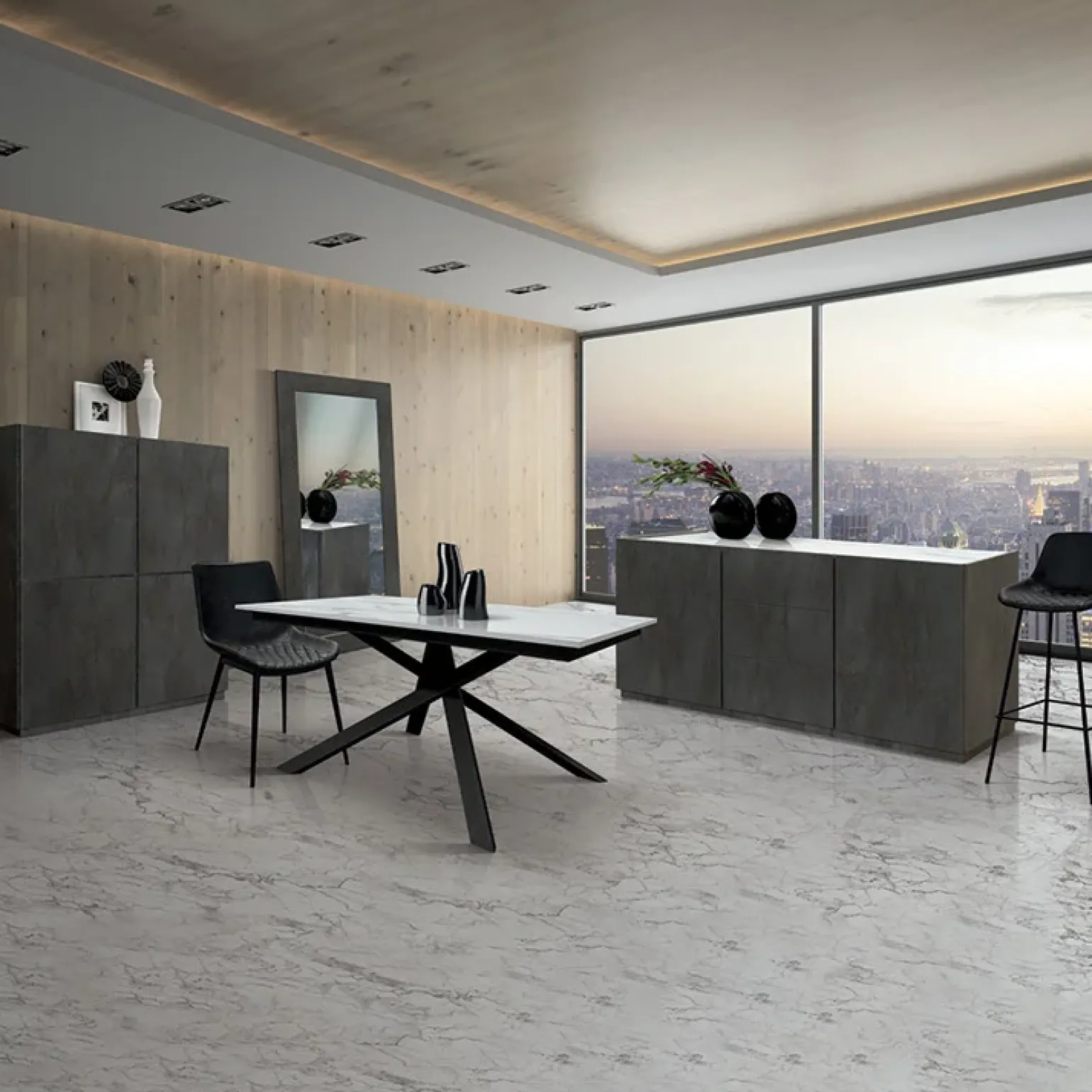 Madia 200x79h cm 2 ante 3 cassetti ossido bianco Blitz