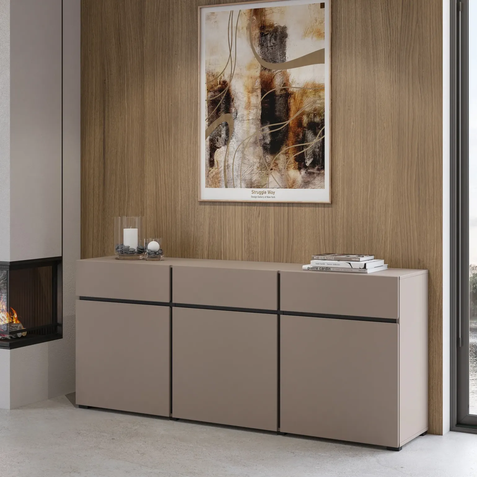 Madia 180x78h cm 3 ante 3 cassetti moderna tortora nero Lolla