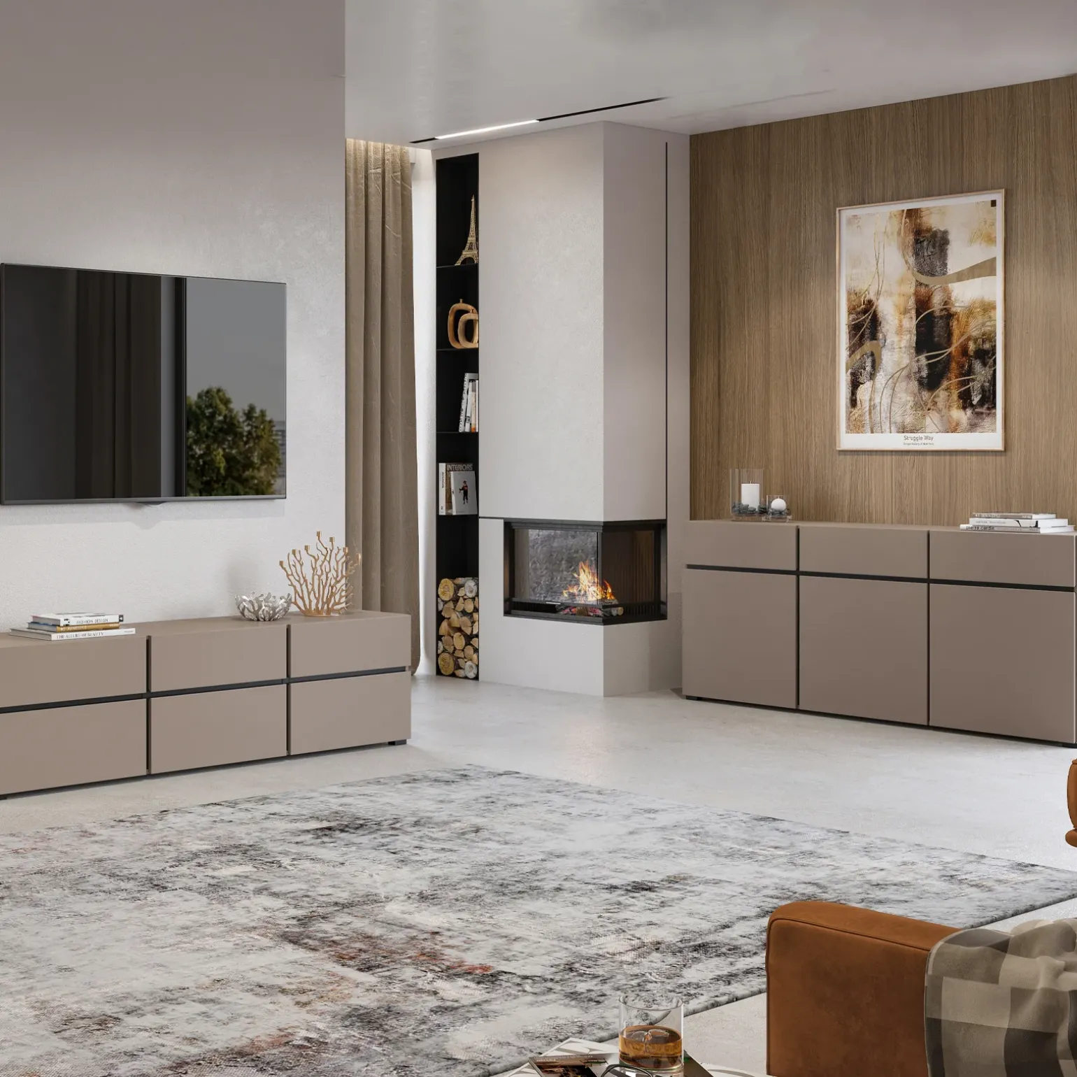 Madia 180x78h cm 3 ante 3 cassetti moderna tortora nero Lolla