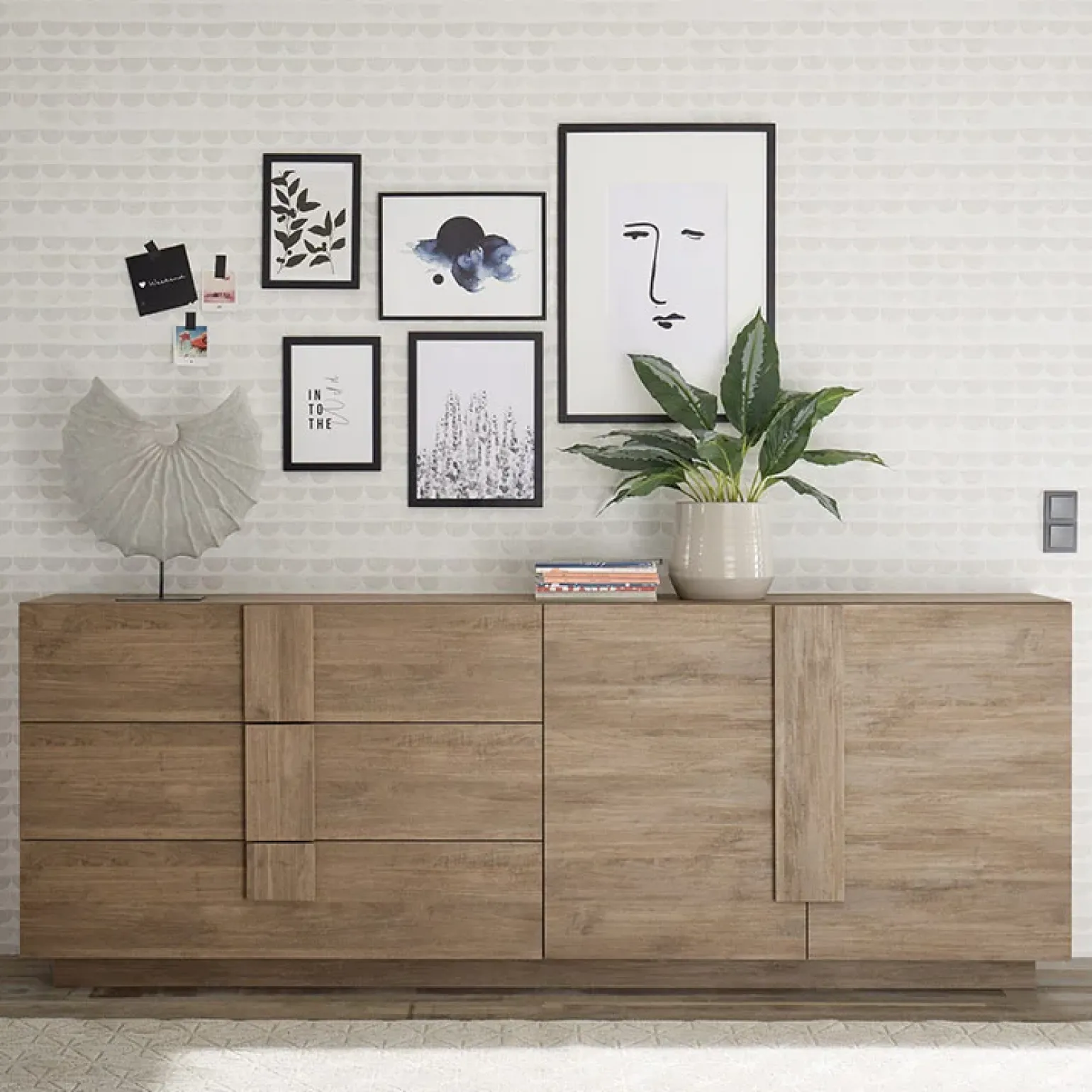 Madia 241x90h cm 2 ante 3 cassetti moderna rovere Alvarez