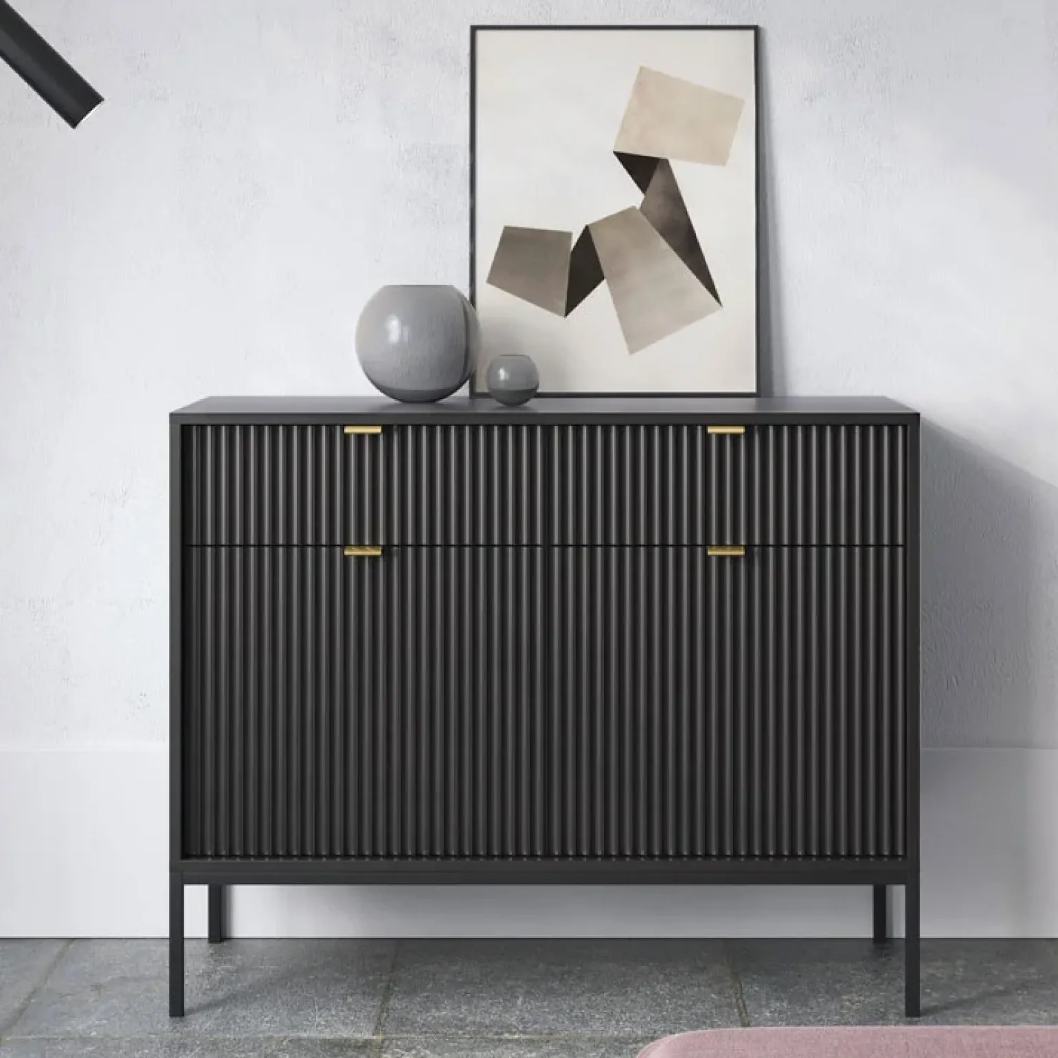 Madia 104x83h cm 2 ante 2 cassetti moderna nero Alisa