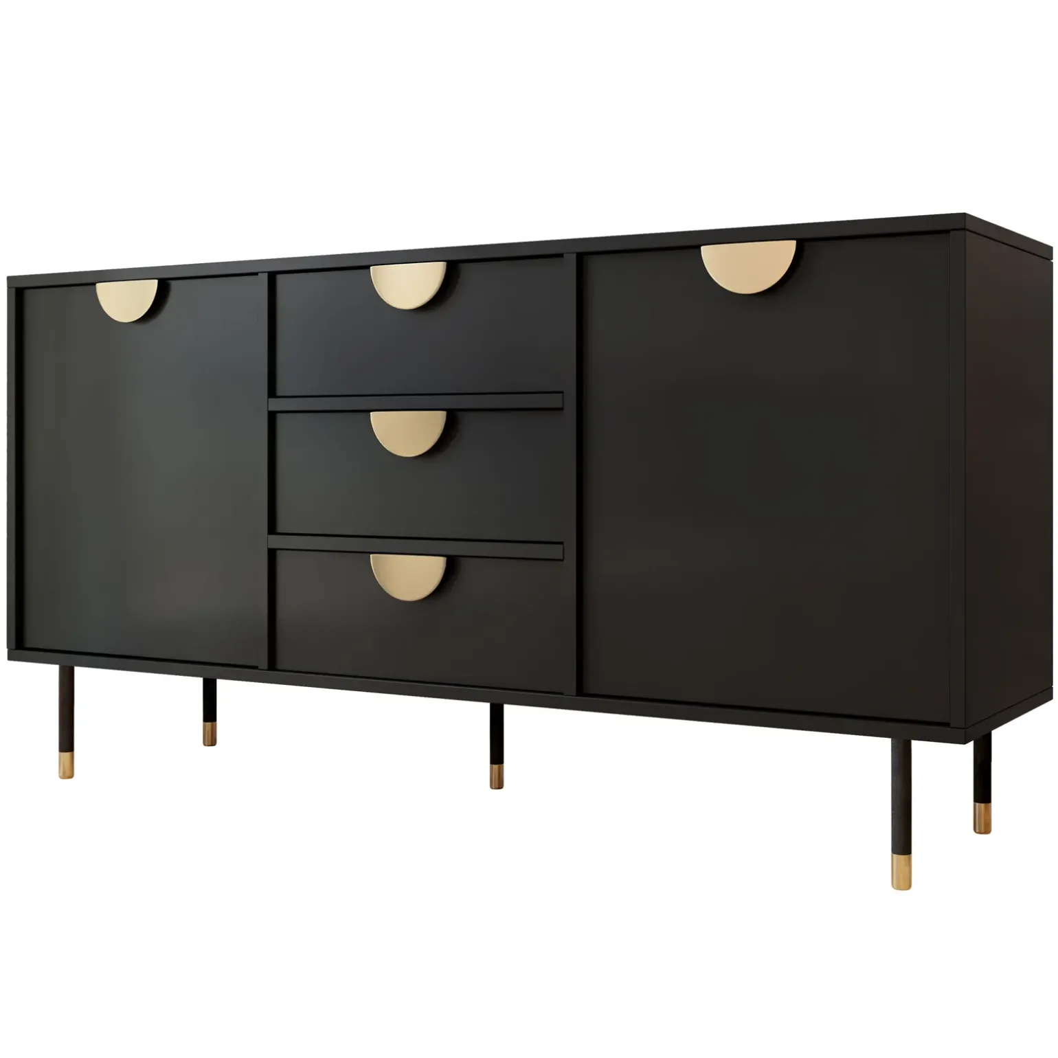 Madia 150x78h cm 2 ante 3 cassetti moderna nero oro Oriana