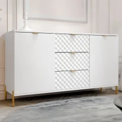 Madia 150x85h cm 2 ante 3 cassetti con frontali decorati bianco Amsterdam